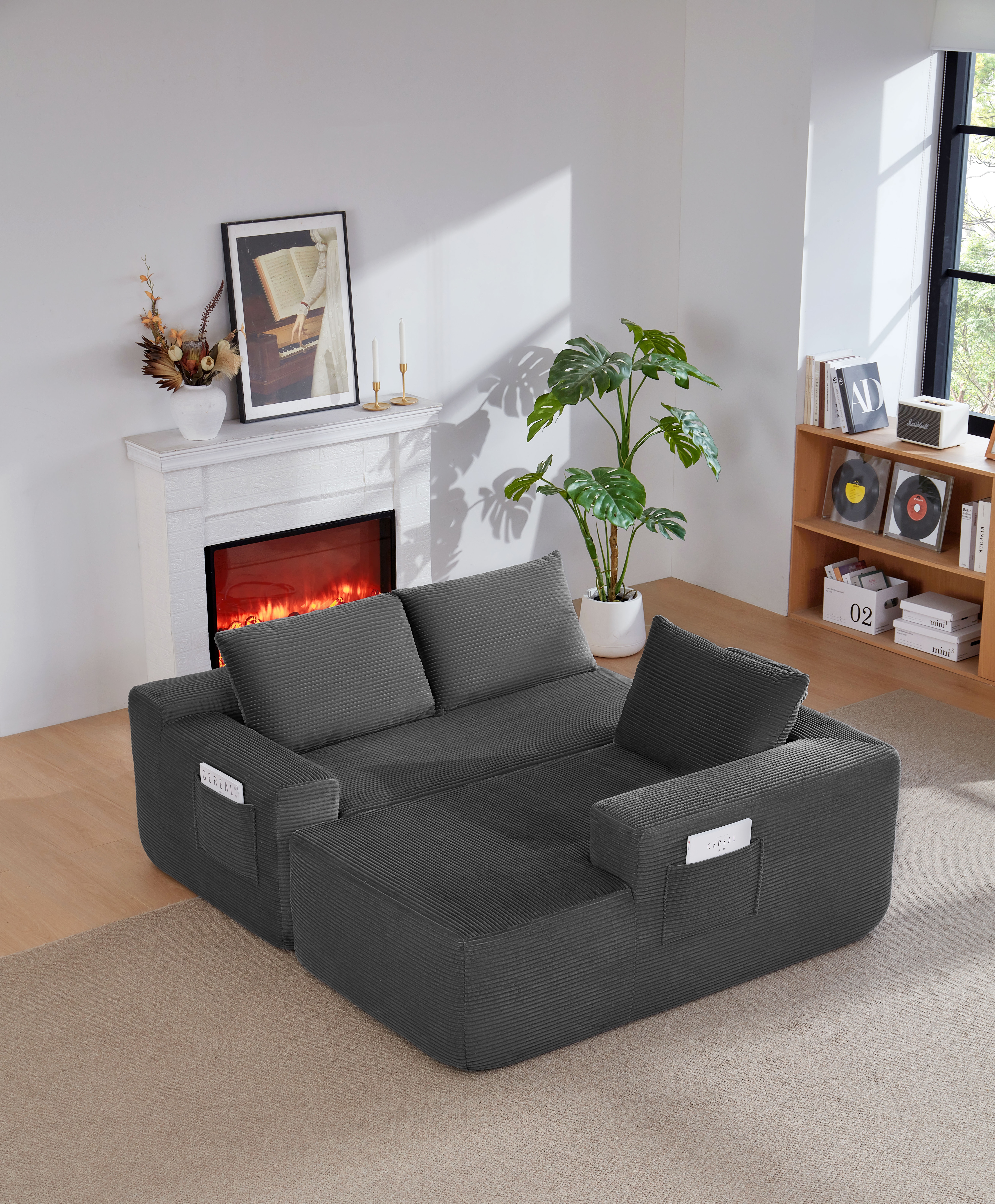 Modern Cloud Modular L-shaped Sectional Sofa In Grey Corduroy_voghion.com